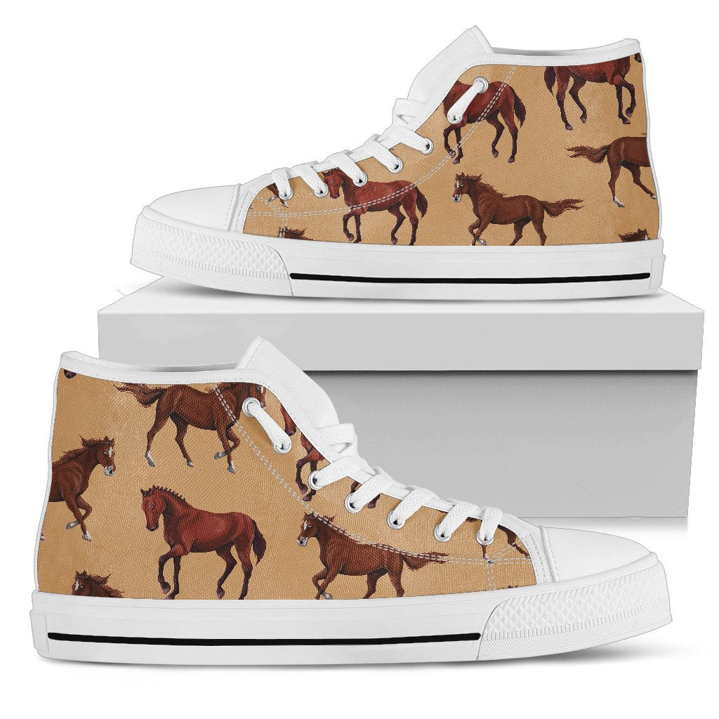 Brown Horse Print Pattern Men High Top Shoes