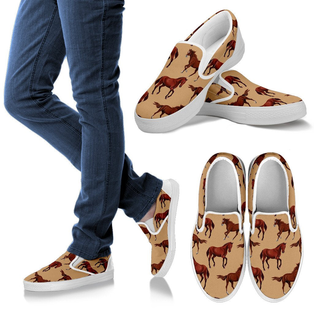 Brown Horse Print Pattern Men Slip On Shoes