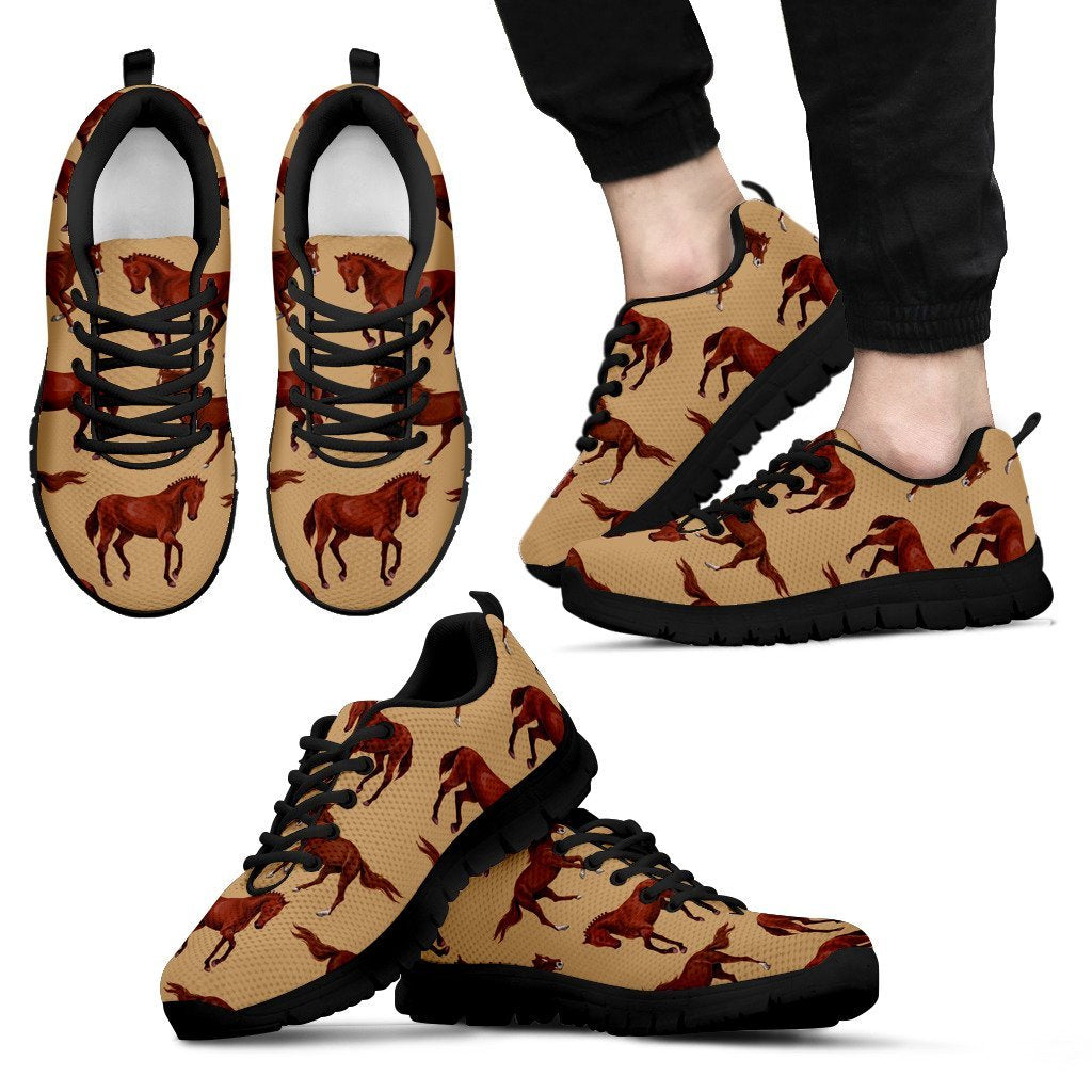Brown Horse Print Pattern Men Sneakers