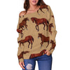 Brown Horse Print Pattern Off Shoulder Sweatshirt