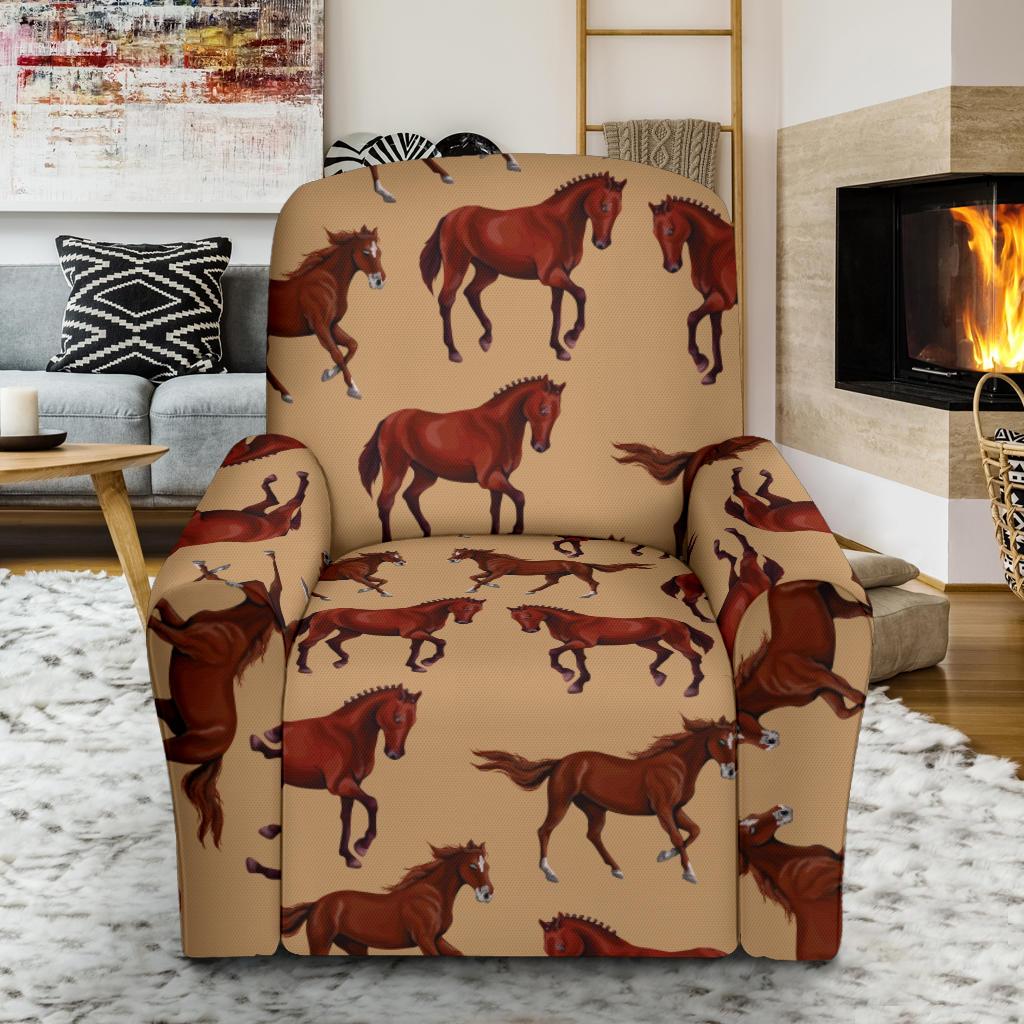 Brown Horse Print Pattern Recliner Slipcover-JORJUNE.COM