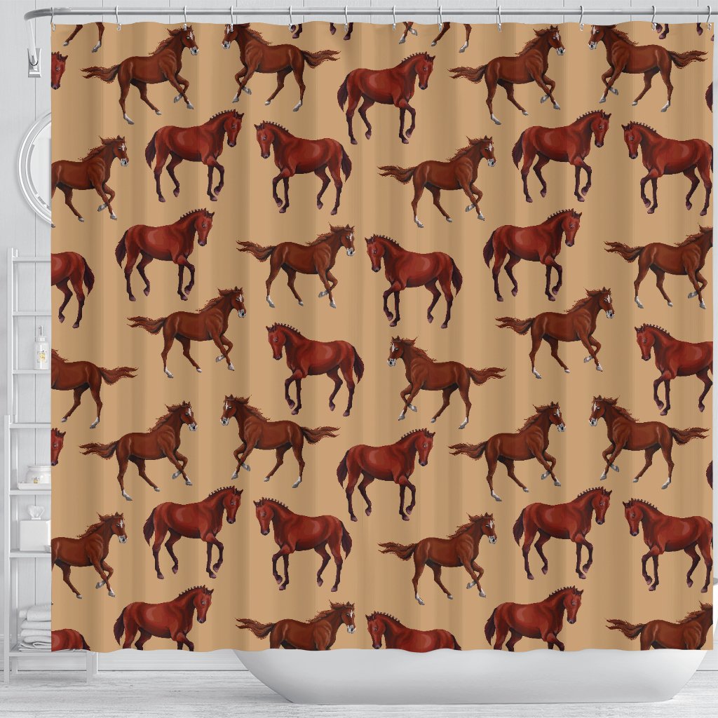 Brown Horse Print Pattern Shower Curtain
