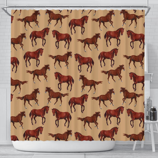 Brown Horse Print Pattern Shower Curtain