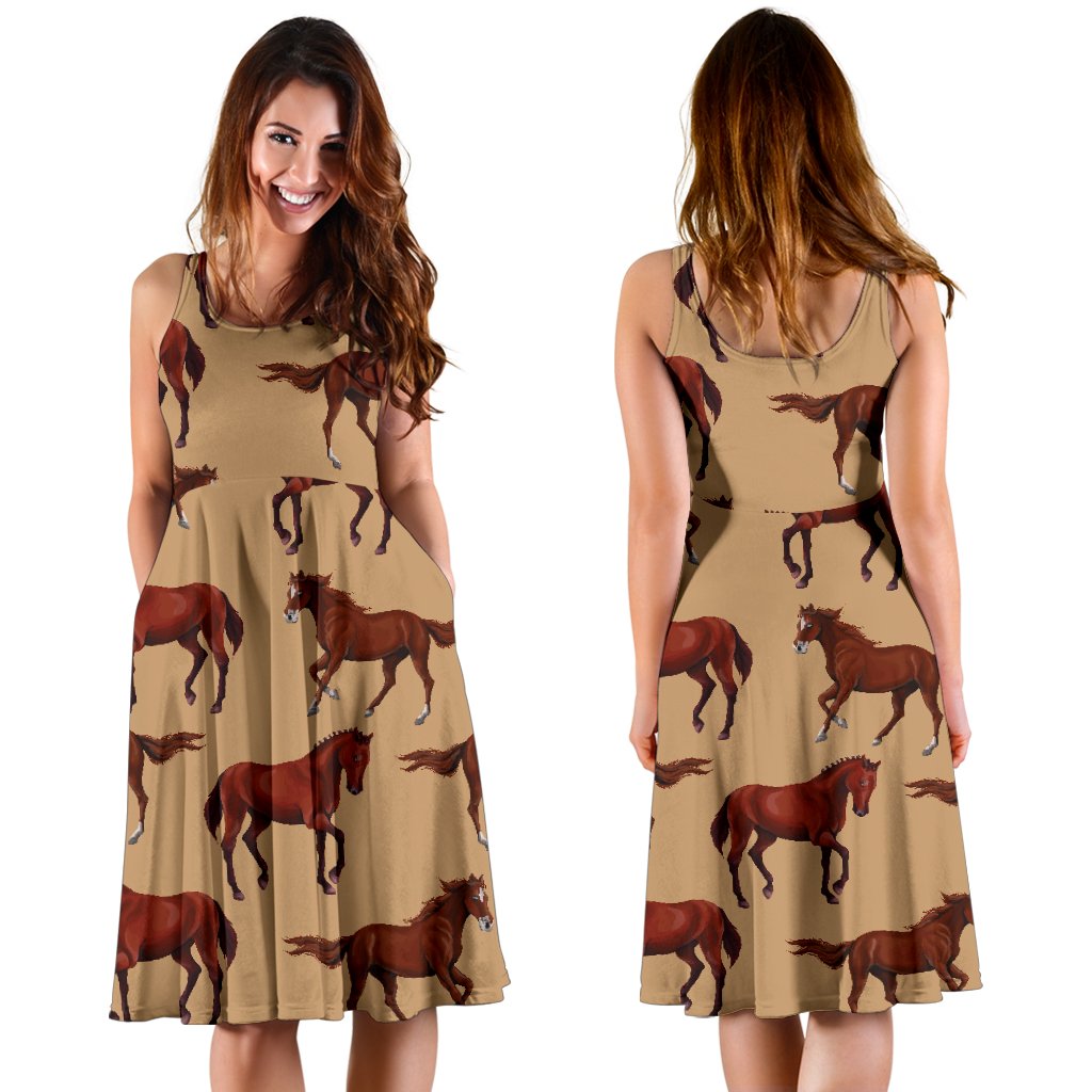 Brown Horse Print Pattern Sleeveless Mini Dress