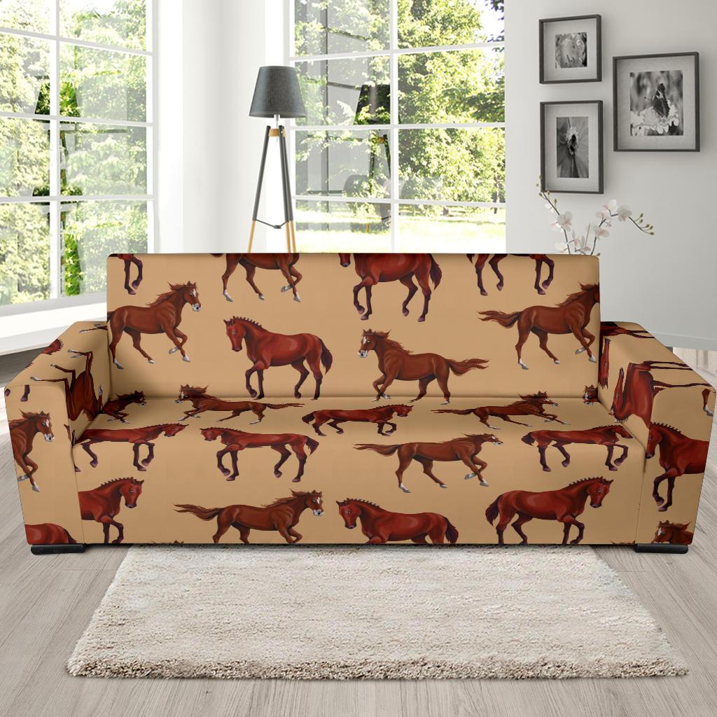 Brown Horse Print Pattern Sofa Slipcover-JORJUNE.COM