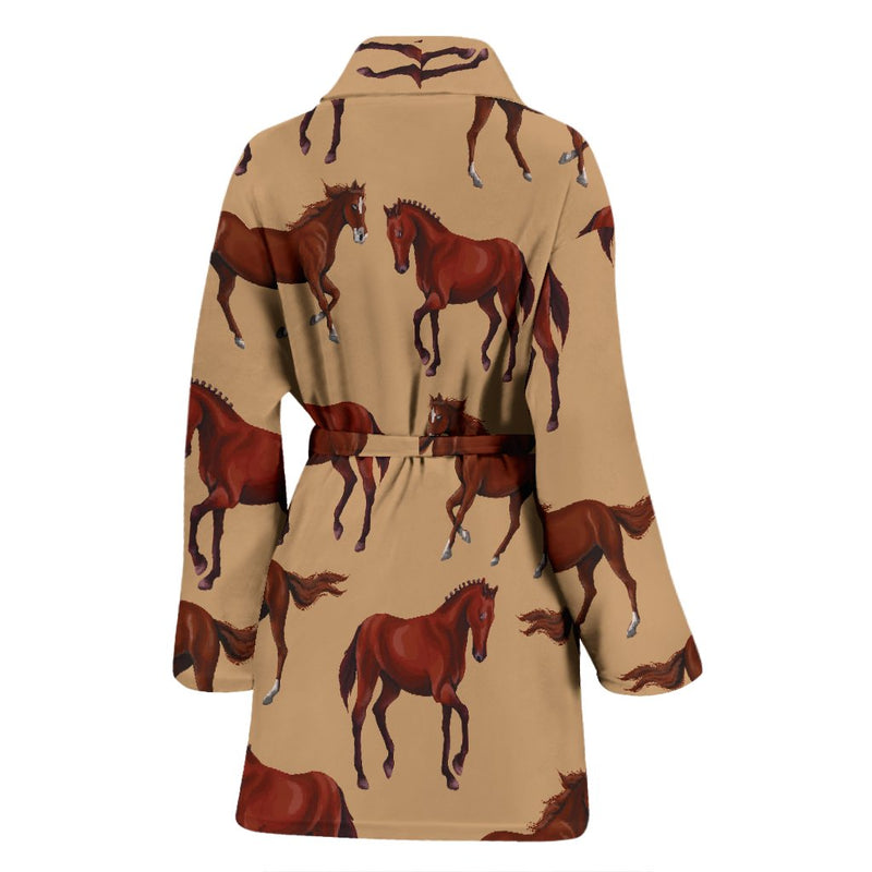 Brown Horse Print Pattern Women Bath Robe