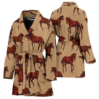 Brown Horse Print Pattern Women Bath Robe