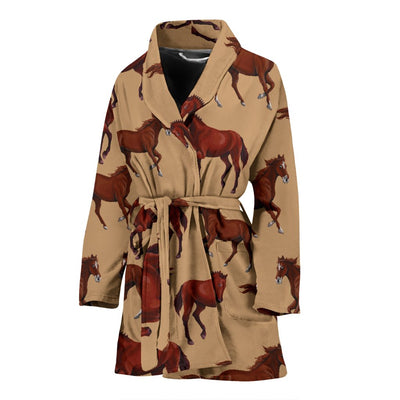 Brown Horse Print Pattern Women Bath Robe