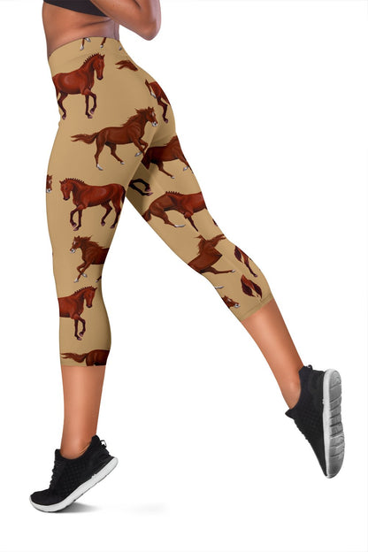 Brown Horse Print Pattern Women Capris