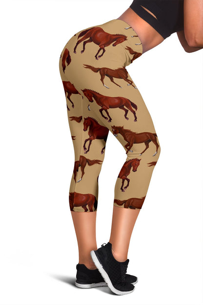 Brown Horse Print Pattern Women Capris