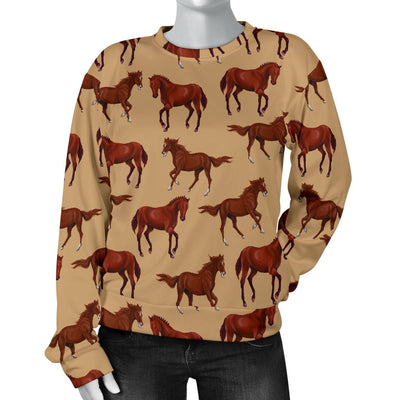 Brown Horse Print Pattern Women Crewneck Sweatshirt