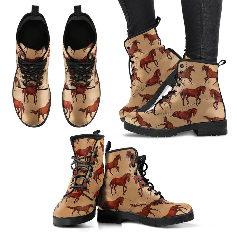 Brown Horse Print Pattern Women Leather Boots