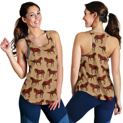 Brown Horse Print Pattern Women Racerback Tank Top