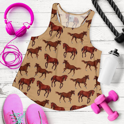 Brown Horse Print Pattern Women Racerback Tank Top