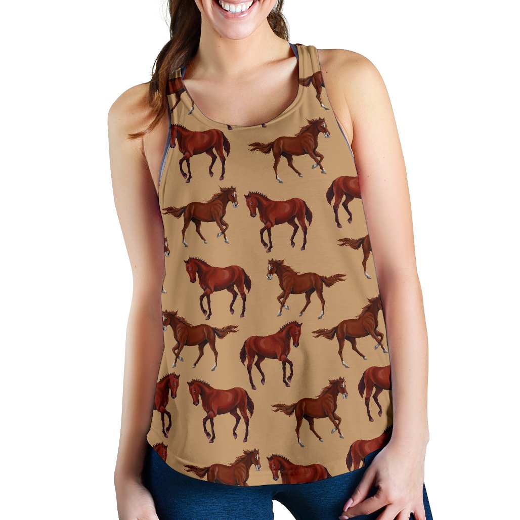 Brown Horse Print Pattern Women Racerback Tank Top