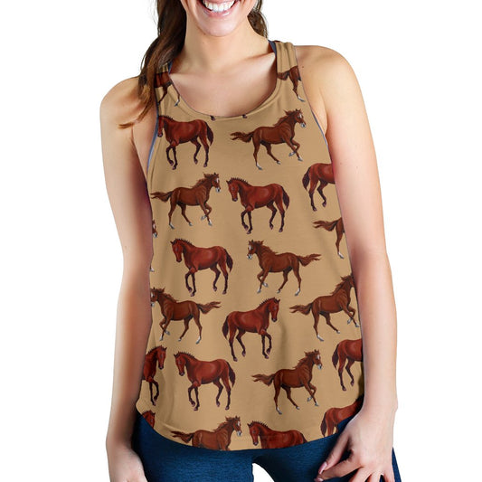Brown Horse Print Pattern Women Racerback Tank Top