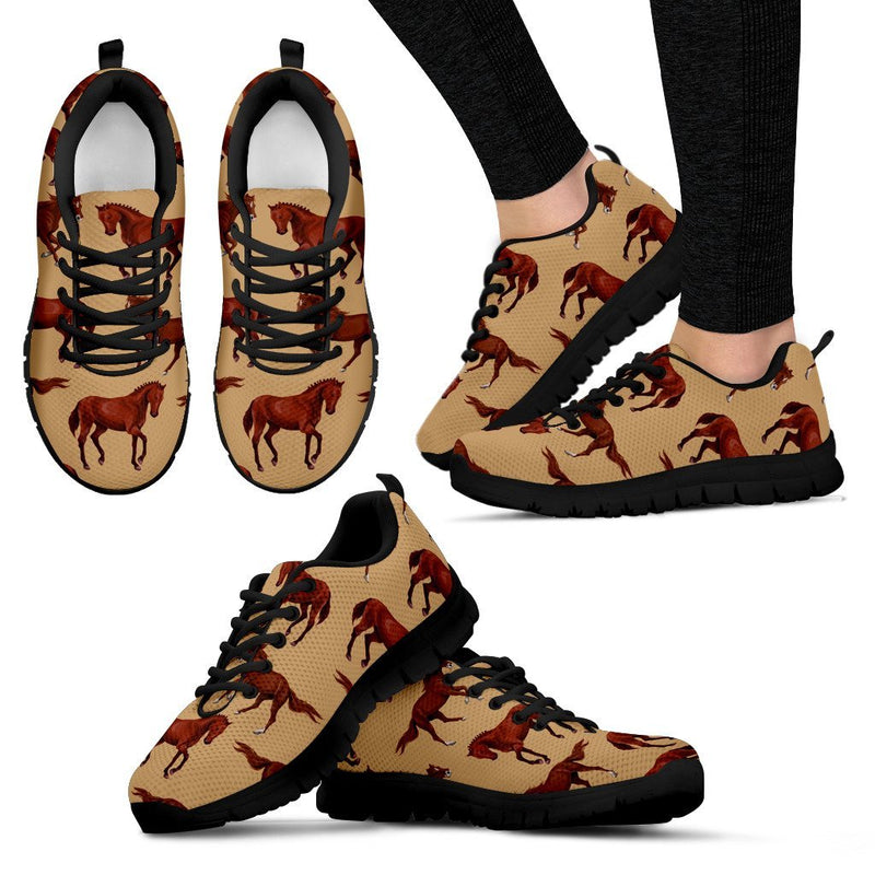 Brown Horse Print Pattern Women Sneakers