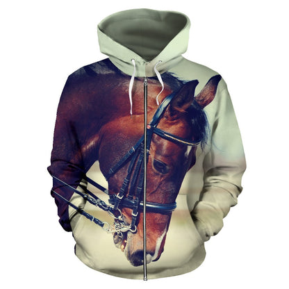 Brown Horse Women Men Zip Up Hoodie