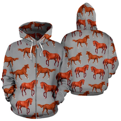 Brown Horses Patterns Women Men Zip Up Hoodie