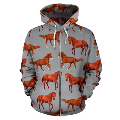 Brown Horses Patterns Women Men Zip Up Hoodie