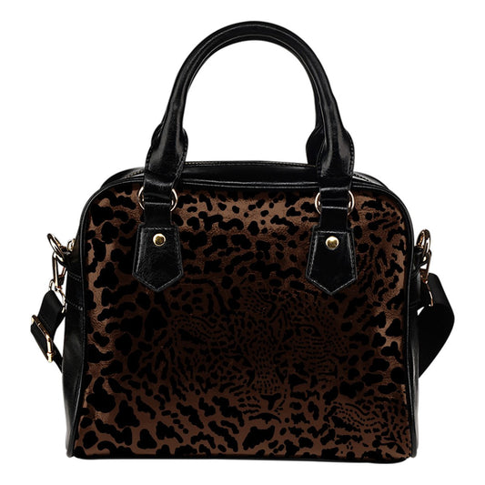 Brown Leopard Leather Shoulder Handbag