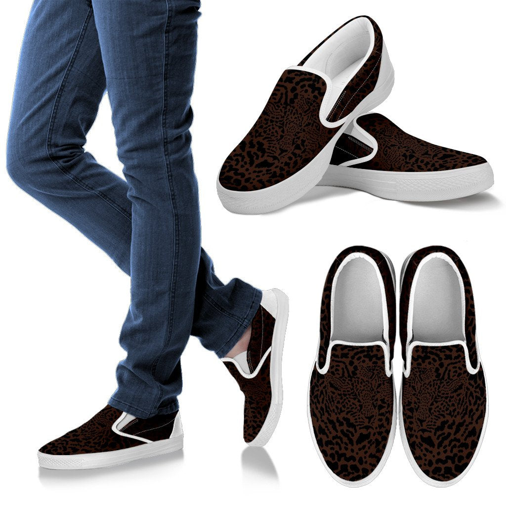 Brown Leopard Men Canvas Slip On Shoes