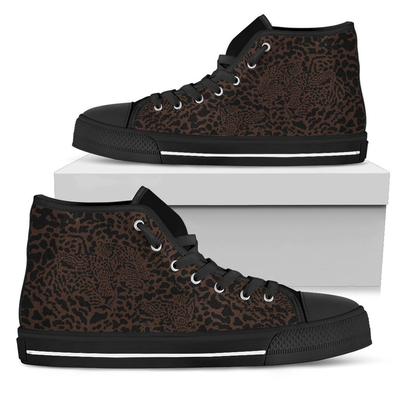 Brown Leopard Men High Top Canvas Shoes