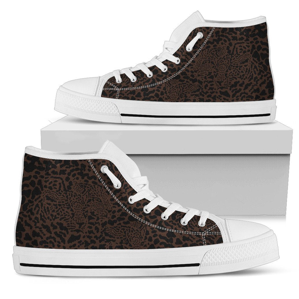 Brown Leopard Men High Top Canvas Shoes