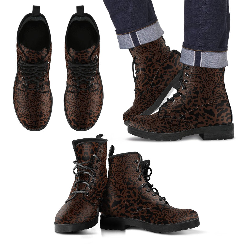 Brown Leopard Women & Men Leather Boots