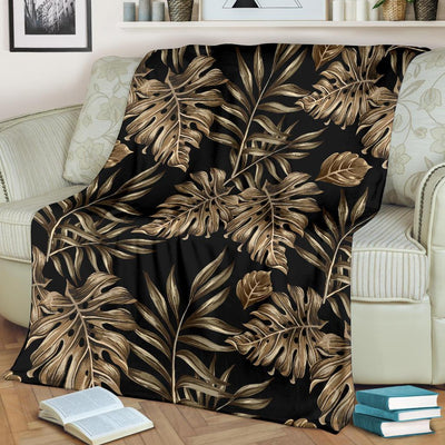 Brown Tropical Palm Leaves Fleece Blanket