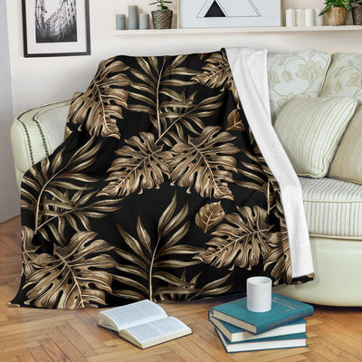 Brown Tropical Palm Leaves Fleece Blanket