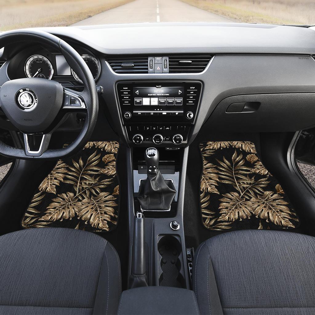 Brown Tropical Palm Leaves Front and Back Car Floor Mats