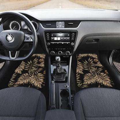 Brown Tropical Palm Leaves Front and Back Car Floor Mats