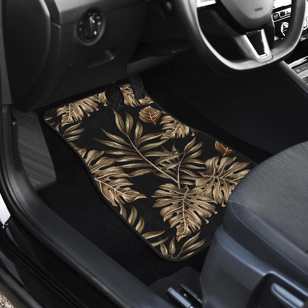 Brown Tropical Palm Leaves Front and Back Car Floor Mats