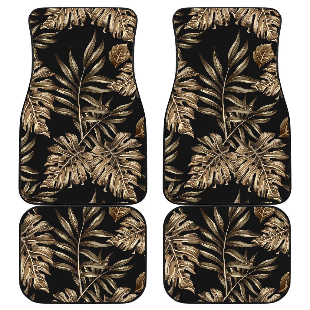Brown Tropical Palm Leaves Front and Back Car Floor Mats