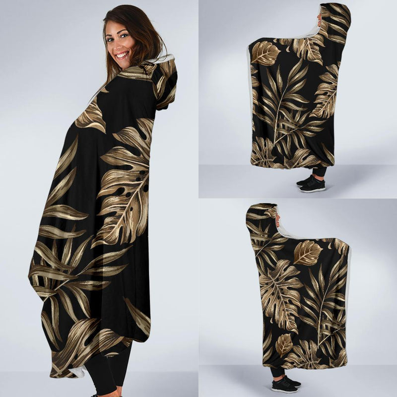 Brown Tropical Palm Leaves Hooded Blanket-JORJUNE.COM