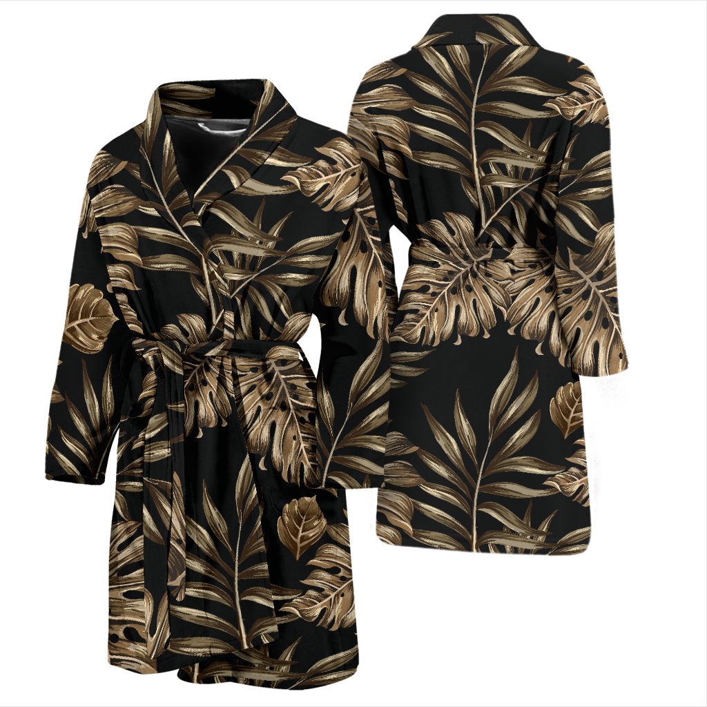 Brown Tropical Palm Leaves Men Bath Robe