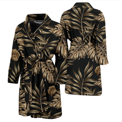 Brown Tropical Palm Leaves Men Bath Robe