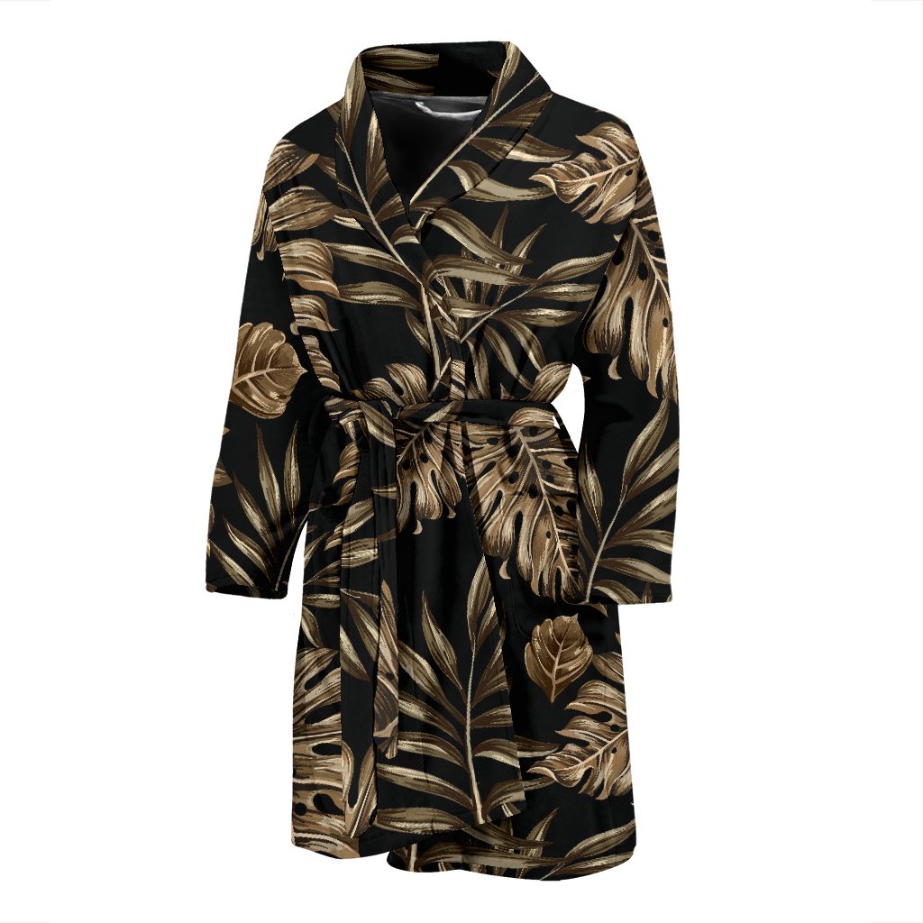 Brown Tropical Palm Leaves Men Bath Robe