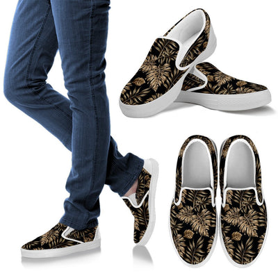 Brown Tropical Palm Leaves Men Canvas Slip On Shoes