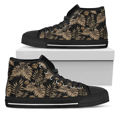 Brown Tropical Palm Leaves Men High Top Canvas Shoes