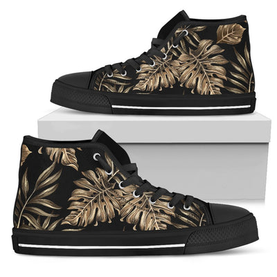 Brown Tropical Palm Leaves Men High Top Shoes