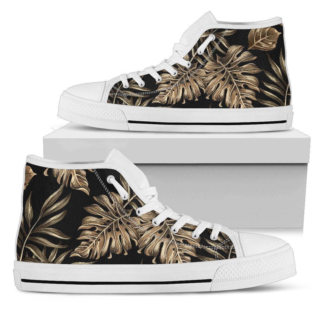 Brown Tropical Palm Leaves Men High Top Shoes
