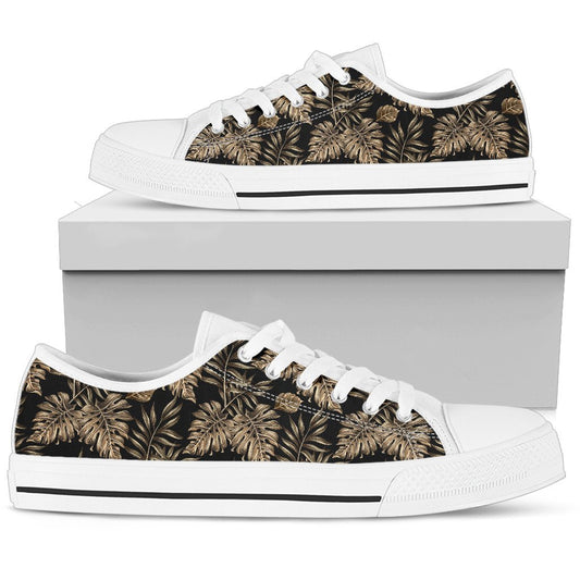 Brown Tropical Palm Leaves Men Low Top Canvas Shoes