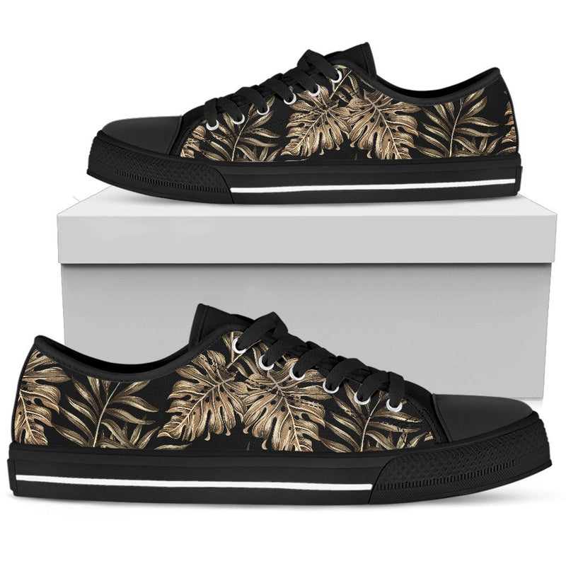 Brown Tropical Palm Leaves Men Low Top Shoes