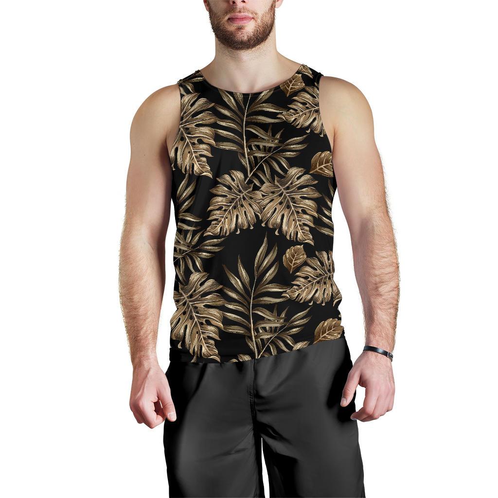 Brown Tropical Palm Leaves Men Tank Top