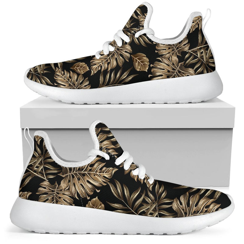 Brown Tropical Palm Leaves Mesh Knit Sneakers Shoes