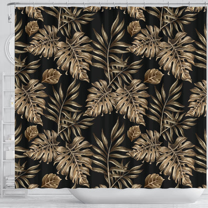 Brown Tropical Palm Leaves Shower Curtain