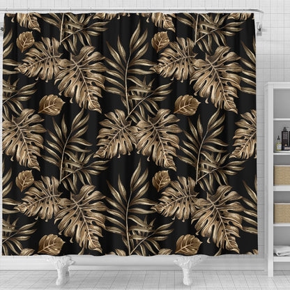 Brown Tropical Palm Leaves Shower Curtain