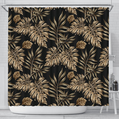 Brown Tropical Palm Leaves Shower Curtain